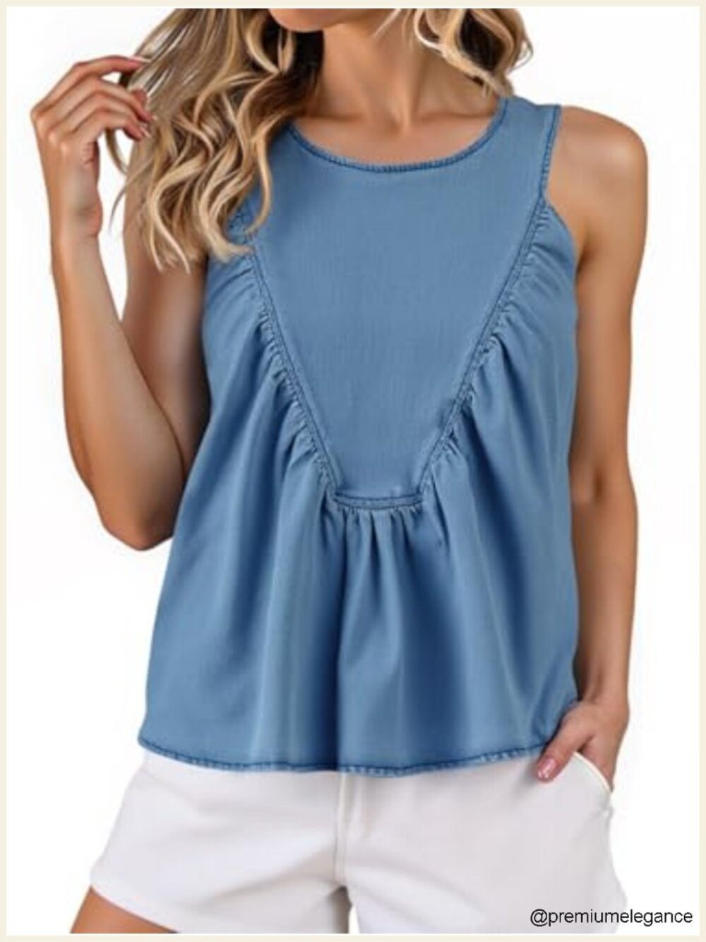 Women's Babydoll Denim Tank Top Peplum Swing Flowy Shirred Sleeveless Loose Fit